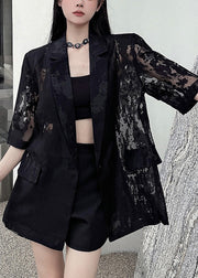 Loose Black Pockets Back Side Open Thin Cotton Coat Summer