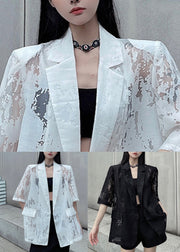Loose Black Pockets Back Side Open Thin Cotton Coat Summer