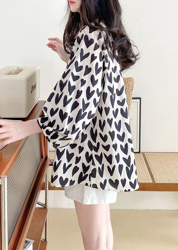 Loose Black Print Button Cotton Shirts Bracelet Sleeve