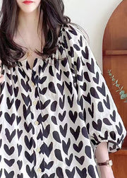 Loose Black Print Button Cotton Shirts Bracelet Sleeve