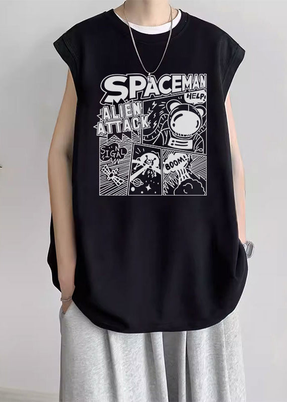 Loose Black Print Cozy Cotton Mens Men T Shirt Summer