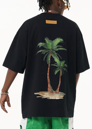 Loose Black Print Letter Cotton Mens T Shirt Summer