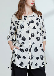 Loose Black Print Side Open Chiffon Blouses Bracelet Sleeve