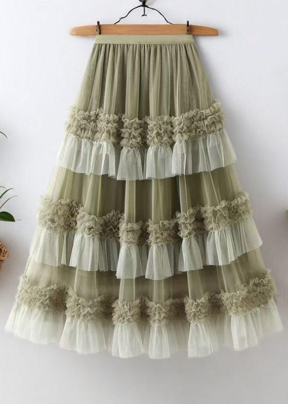 Loose Black Ruffled Elastic Waist Tulle Skirts Summer