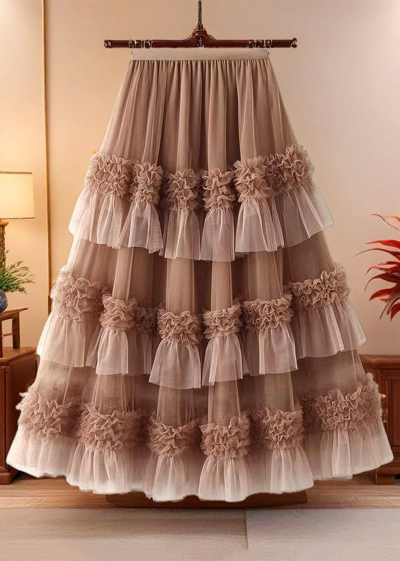 Loose Black Ruffled Elastic Waist Tulle Skirts Summer