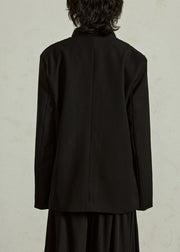 Loose Black Stand Collar Button Patchwork Spandex Coat Fall