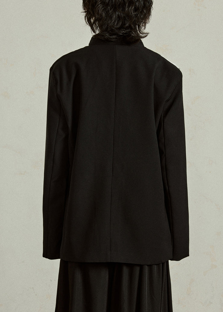 Loose Black Stand Collar Button Patchwork Spandex Coat Fall