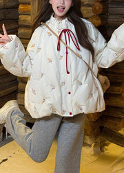 Loose Black Wrinkled Print Duck Down Puffer Coat Winter