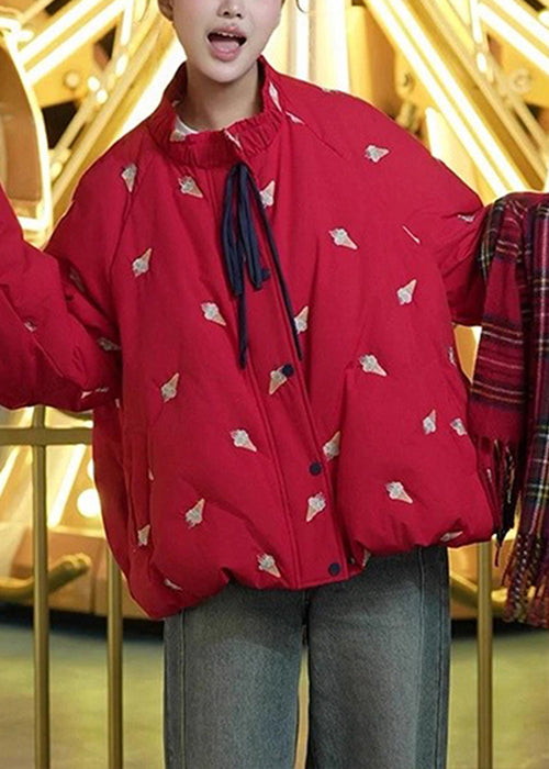 Loose Black Wrinkled Print Duck Down Puffer Coat Winter