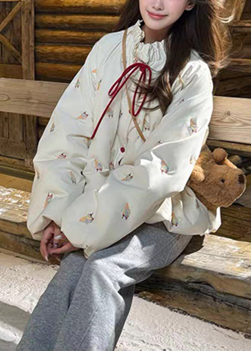 Loose Black Wrinkled Print Duck Down Puffer Coat Winter