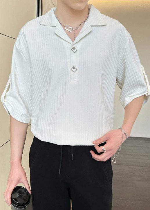 Loose Black Wrinkled Solid Cotton Polo Shirt Men Half Sleeve