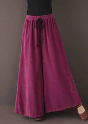 Loose Blackish Green Pockets Patchwork Corduroy Wide Leg Pants Fall