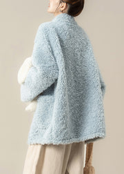 Loose Blue Button Pockets Teddy Faux Fur Coats Winter