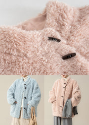 Loose Blue Button Pockets Teddy Faux Fur Coats Winter