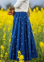 Loose Blue Dot Elastic Waist Cotton Skirt Summer