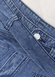 Loose Blue Lace Up High Waist Denim Wide Leg Pants Spring