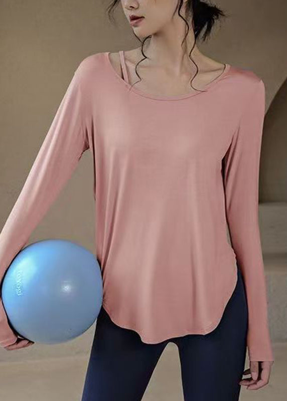 Loose Blue O-Neck Patchwork Solid Yoga Top Fall