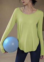 Loose Blue O-Neck Patchwork Solid Yoga Top Fall