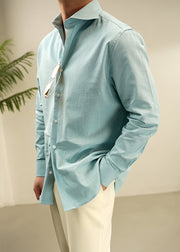 Loose Blue Peter Pan Collar Button Cotton Men Shirts Fall