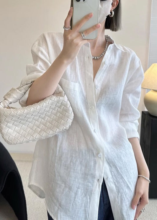 Loose Blue Peter Pan Collar Button Cotton Shirt Fall