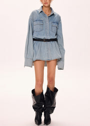 Loose Blue Peter Pan Collar Button Denim Shirts Dress Fall