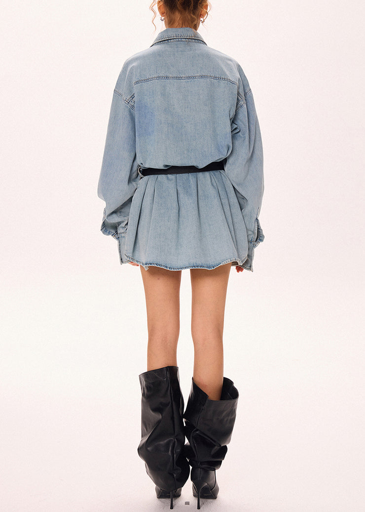 Loose Blue Peter Pan Collar Button Denim Shirts Dress Fall