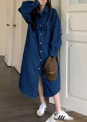 Loose Blue Peter Pan Collar Button Denim Shirts Dresses Fall