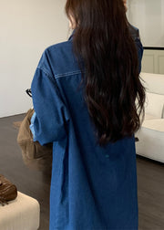 Loose Blue Peter Pan Collar Button Denim Shirts Dresses Fall
