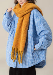 Loose Blue Peter Pan Collar Pockets Plaid Parkas Winter