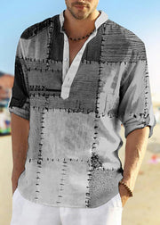 Loose Blue Plaid Patchwork Cotton Men T Shirts Fall