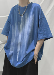 Loose Blue Print Cozy Cotton Men T Shirt Half Sleeve