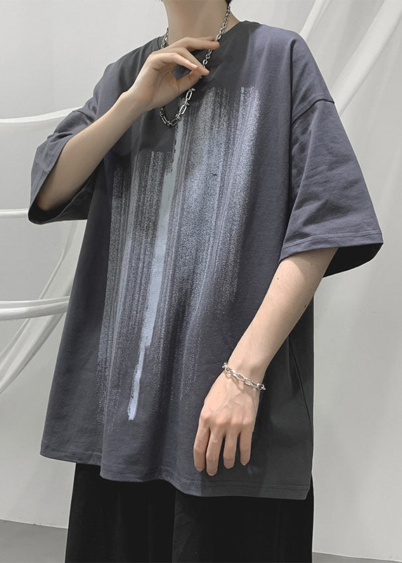 Loose Blue Print Cozy Cotton Men T Shirt Half Sleeve