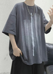 Loose Blue Print Cozy Cotton Men T Shirt Half Sleeve