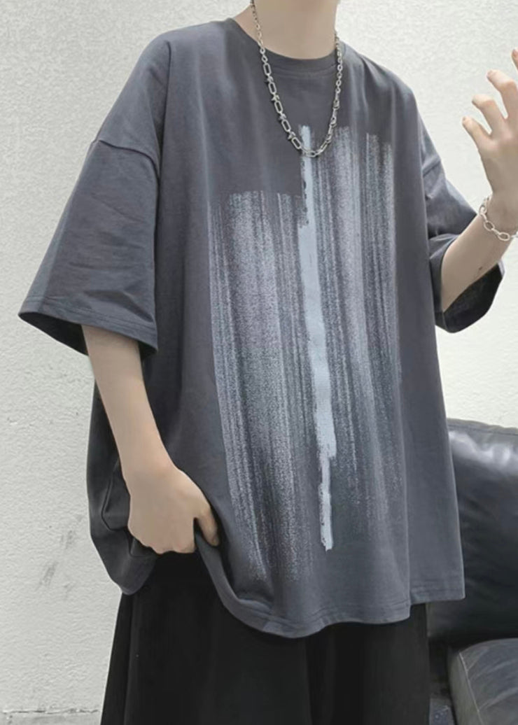 Loose Blue Print Cozy Cotton Men T Shirt Half Sleeve