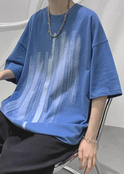 Loose Blue Print Cozy Cotton Men T Shirt Half Sleeve