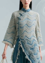 Loose Blue Striped Button Denim Shirts Bracelet Sleeve