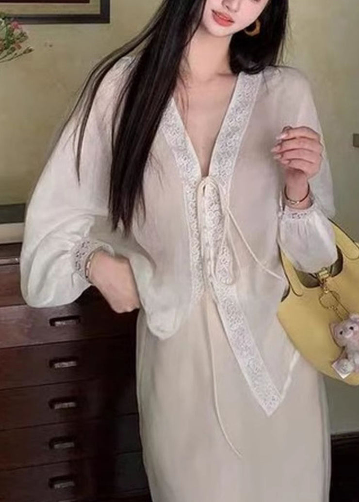 Loose Blue V Neck Lace Up Cotton Blouse Batwing Sleeve