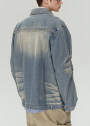 Loose Blue Zippered Original Design Denim Mens Coats Spring