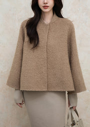 Loose Brown Fox Collar Button Solid Woolen Coats Winter