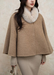 Loose Brown Fox Collar Button Solid Woolen Coats Winter