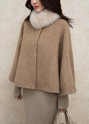 Loose Brown Fox Collar Button Solid Woolen Coats Winter