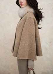 Loose Brown Fox Collar Button Solid Woolen Coats Winter