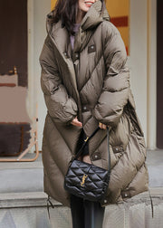 Loose Brown Hooded Button Duck Down Down Coats Winter