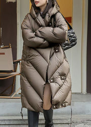 Loose Brown Hooded Button Duck Down Down Coats Winter