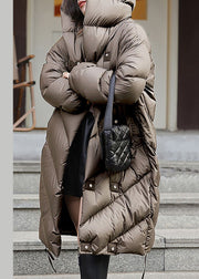 Loose Brown Hooded Button Duck Down Down Coats Winter