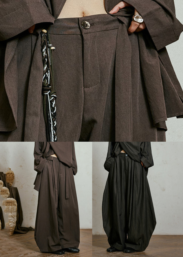 Loose Brown Patchwork Sashes Wide Leg Pants Fall