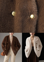 Loose Brown V Neck Button Mink Hair Coats Winter