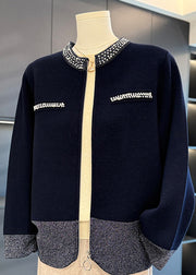 Loose Camel Zippered Nail Bead Cotton Knit Coat Fall