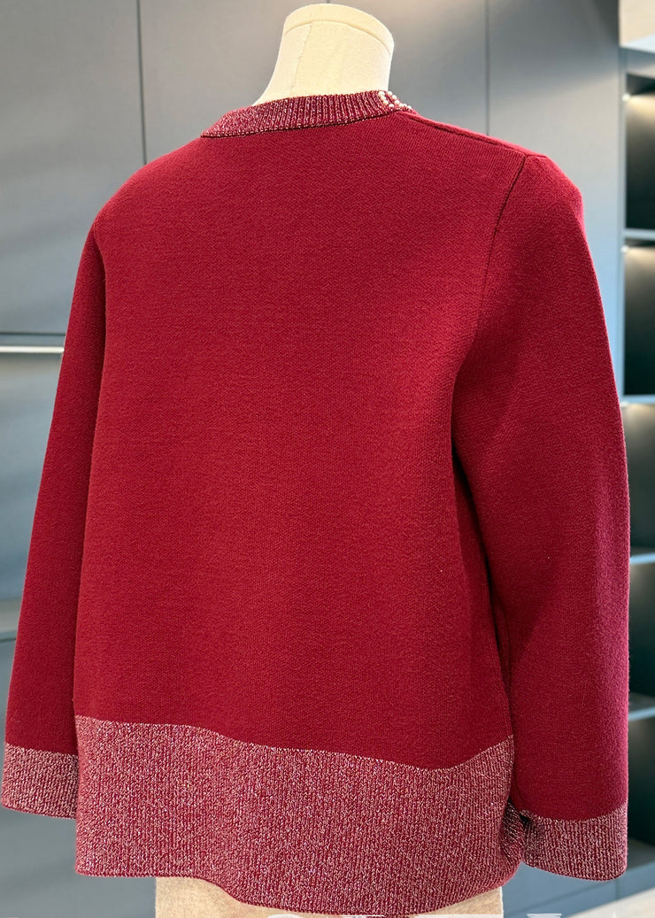 Loose Camel Zippered Nail Bead Cotton Knit Coat Fall