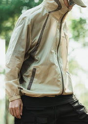 Loose Champagne Color Hooded Drawstring Patchwork Mens UPF 50+ Coat Summer